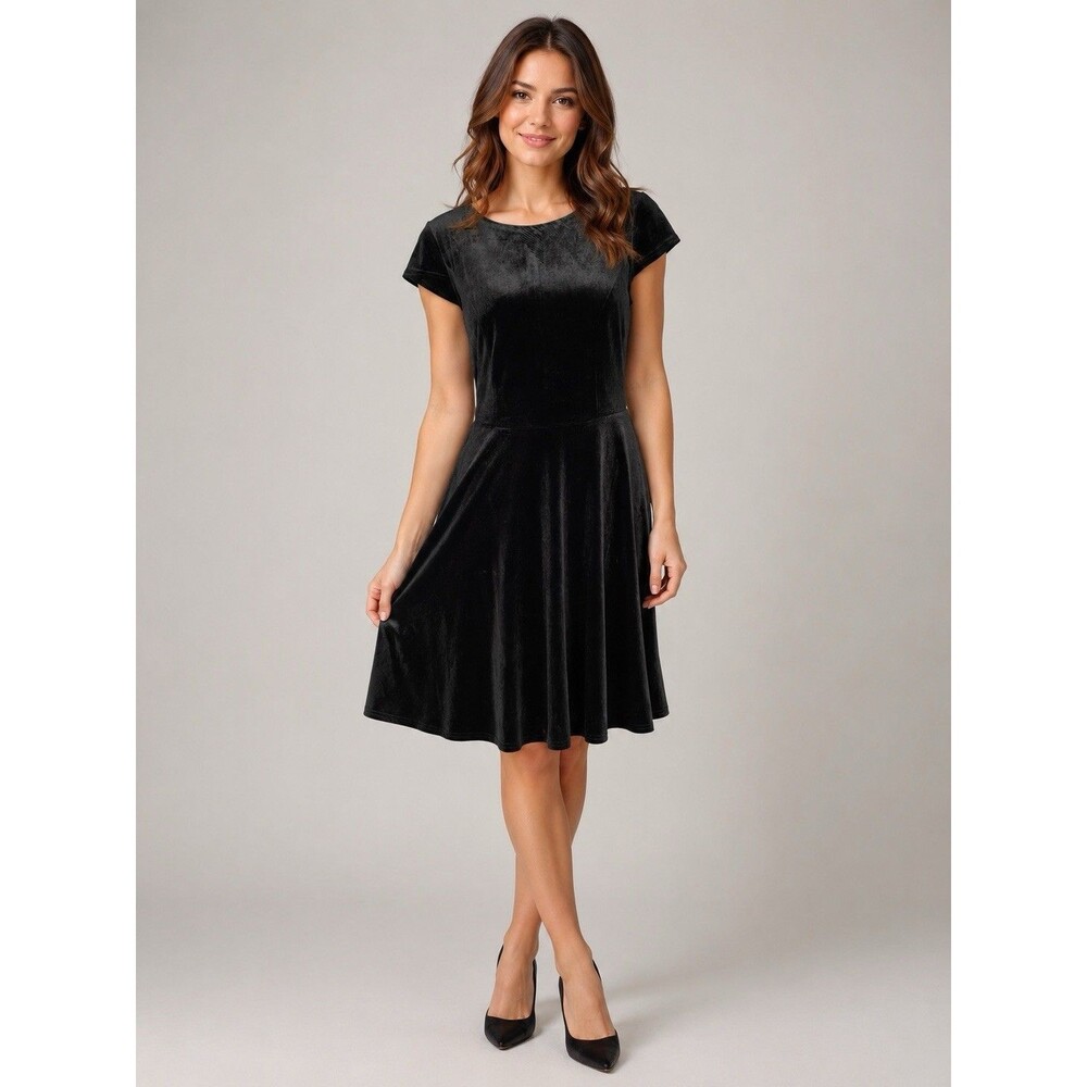Dress Star Black Crushed Velvet Dress Cap Sleeve Holiday Whimsigoth Fairy M